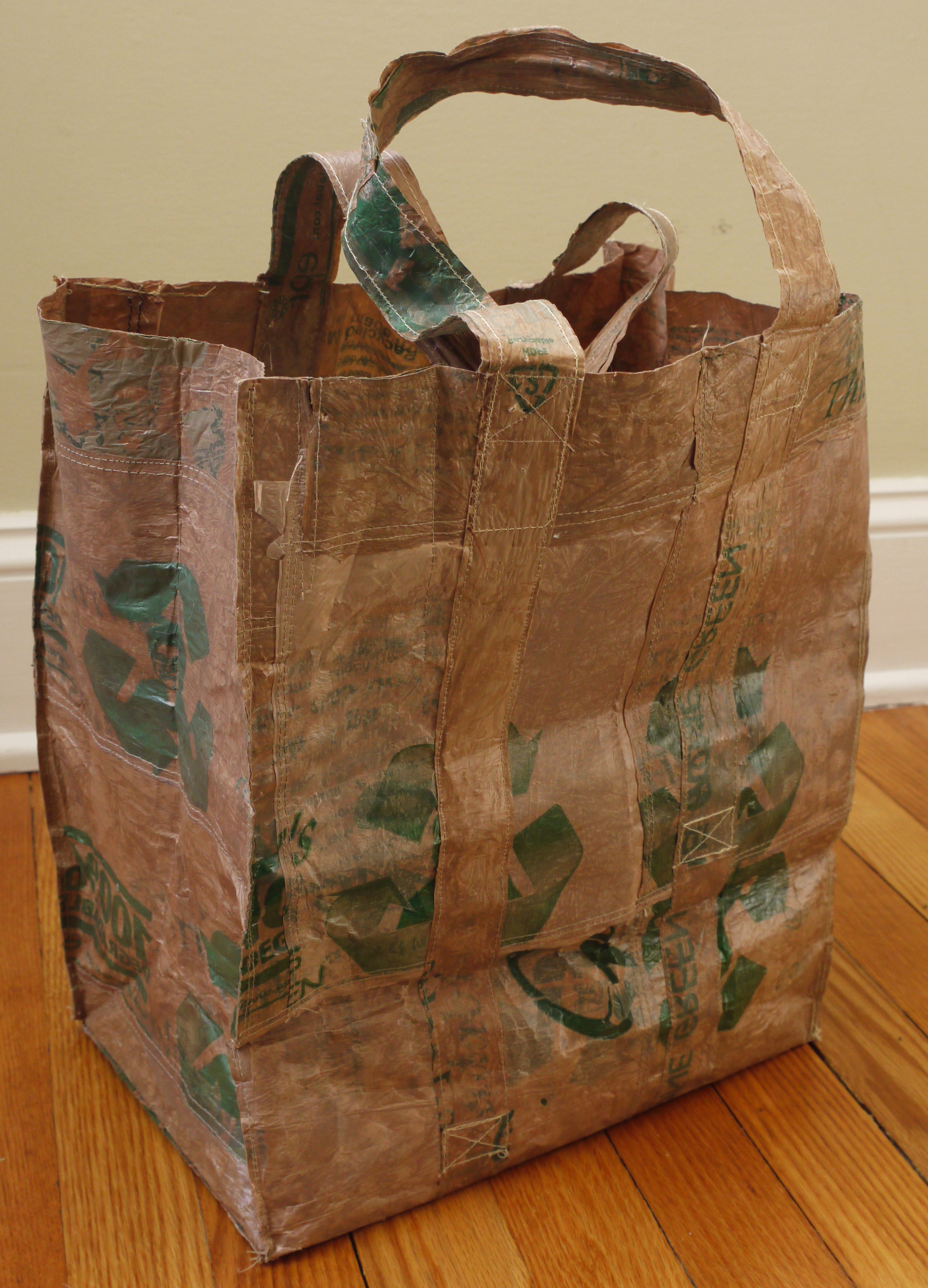 This reusable grocery bag is made with plastic bags that were fused ...